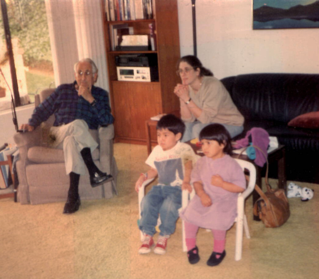 In the den at San Dimas, ca. 1992. Joe, Laurie, Sam, Rosa